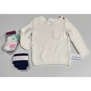 Baby Girls 18M Sweater, Socks, Leggings Carters Place Fruit of the loom White Bl